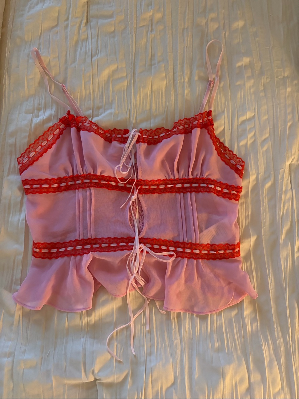 Pink & Red Lace-Trim Cami Top - Women's Sleeveless Tank